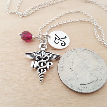 Personalized Nurse Practitioner Necklace – Sterling Silver Chain with Birthstone & Initial