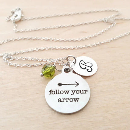 Follow Your Arrow Necklace – Sterling Silver with Birthstone & Initial Charm