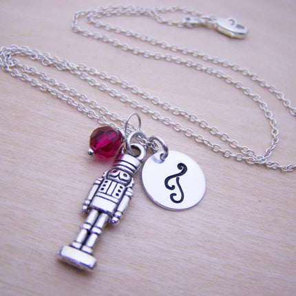 Nutcracker Necklace – Sterling Silver with Birthstone & Initial Charm