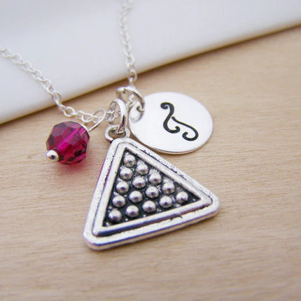Personalized Billiards Necklace – Sterling Silver Chain, Birthstone & Initial