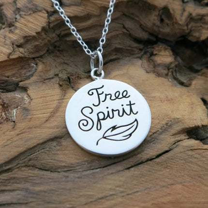 Free Spirit Necklace – Sterling Silver Quote Charm Necklace, Inspirational Gift