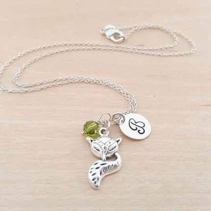 Fox Necklace – Sterling Silver with Birthstone & Initial Charm
