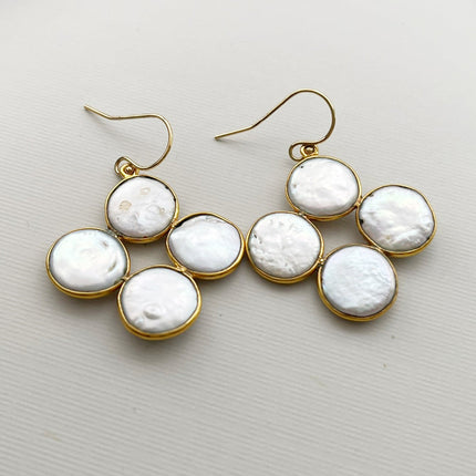 Coin Pearl Cluster Earrings – 14k Gold Filled Hooks