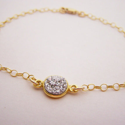 Silver Druzy Dainty 14k Gold Filled Chain Stacking Bracelet