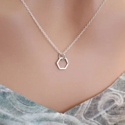 Tiny Hexagon Necklace – Sterling Silver Honeycomb Charm on 18" Chain