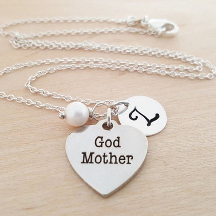 Godmother Necklace – Sterling Silver with Birthstone & Initial Charm