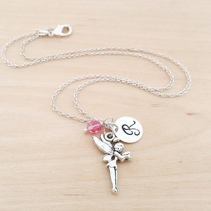 Fairy Necklace – Sterling Silver with Birthstone & Initial Charm