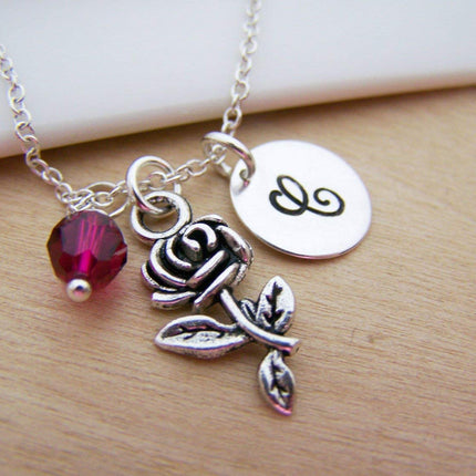 Rose Charm Necklace – Personalized Sterling Silver