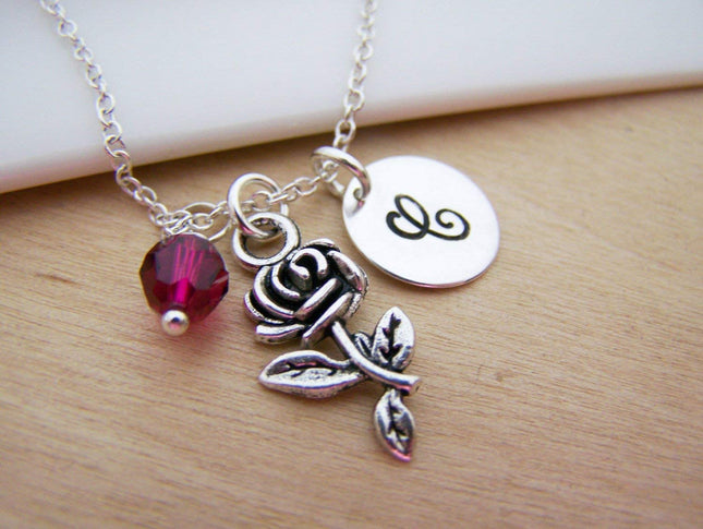 Rose Charm Necklace – Personalized Sterling Silver