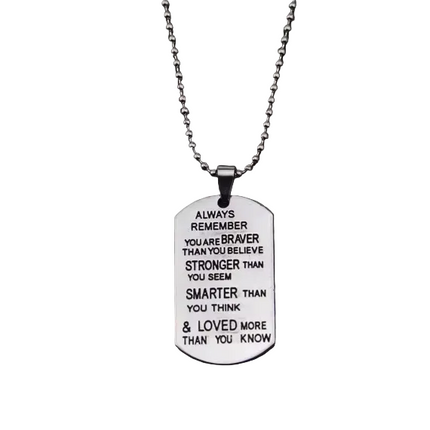 Men’s Inspirational Dog Tag Necklace – Stainless Steel “Always Remember” Quote – 24” Ball Chain