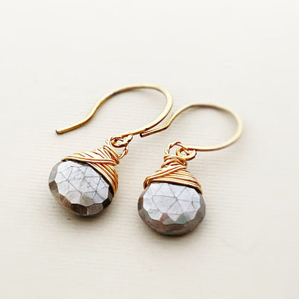 Gray Moonstone Briolette Earrings – Gold Filled Wire Wrapped, 1 Inch