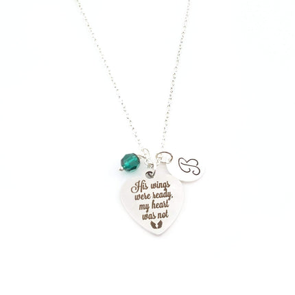 His Wings Were Ready, My Heart Was Not – Personalized Sterling Silver Memorial Necklace