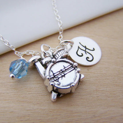 Drums Necklace – Sterling Silver with Birthstone & Initial Charm