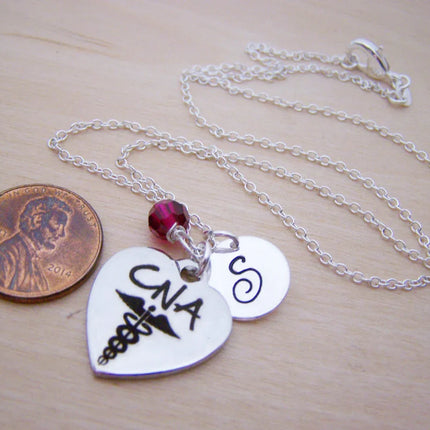Personalized CNA Necklace – Sterling Silver Chain with Birthstone & Initial