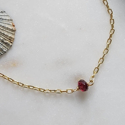 Dainty Garnet Anklet – 14k Gold Filled or Sterling Silver