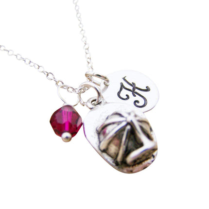 Fire Helmet Charm Necklace – Personalized Sterling Silver Jewelry with Initial & Birthstone or Pearl
