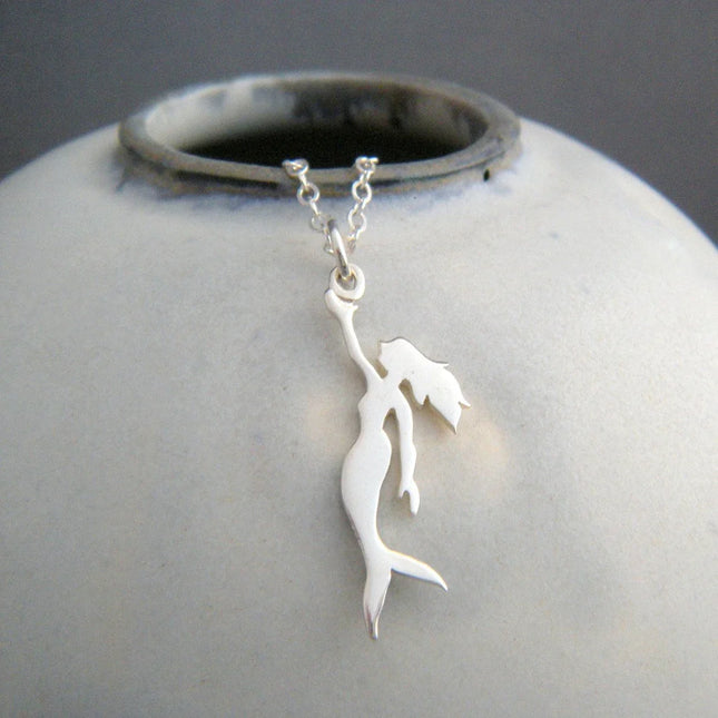 Tiny Mermaid Necklace – Sterling Silver Siren Charm on 16" Chain