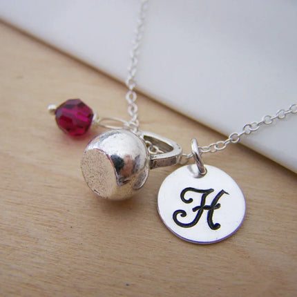 Kettlebell Necklace – Sterling Silver with Birthstone & Initial Charm