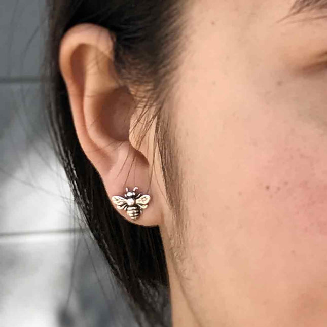 Sterling Silver Bee Stud Earrings – 9x11mm Honeybee Posts