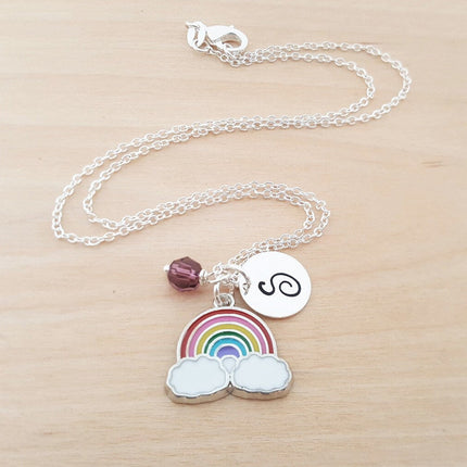 Rainbow Necklace – Sterling Silver with Birthstone & Initial Charm