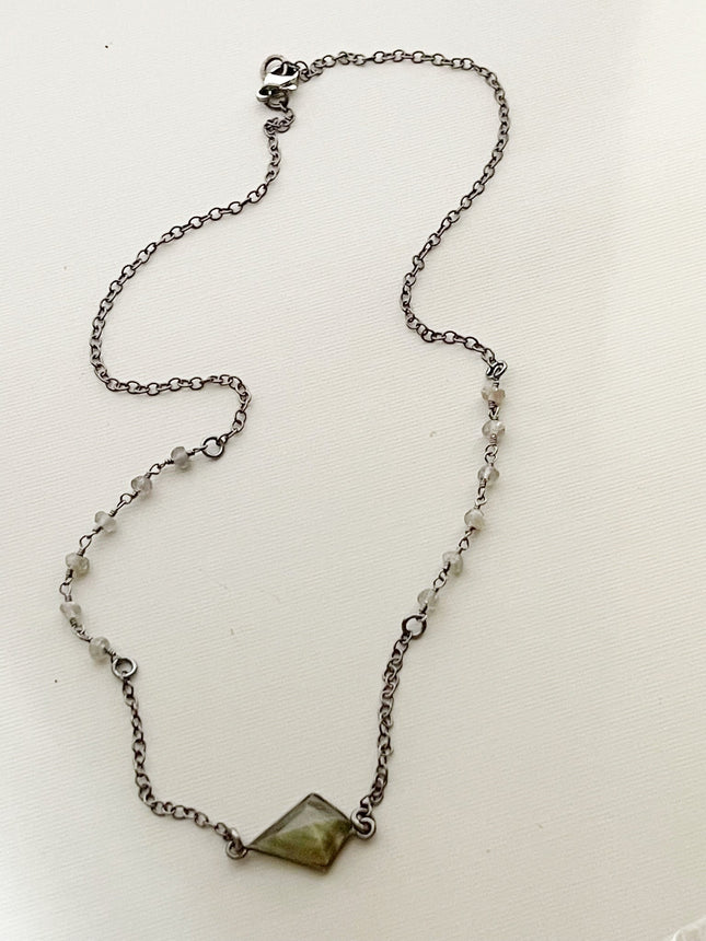 OOAK Oxidized Sterling & Labradorite Necklace – 18 Inch