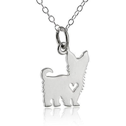 Yorkshire Terrier Necklace – Sterling Silver Dog Charm with Heart Cutout on 18" Chain
