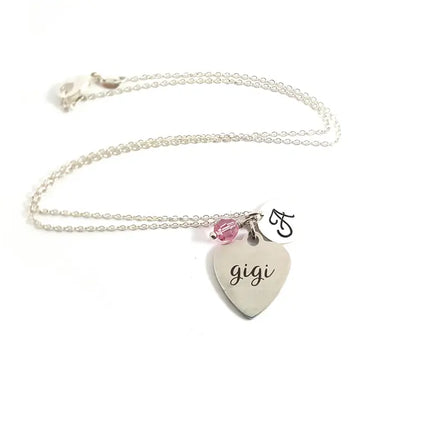 Gigi Necklace – Sterling Silver with Birthstone & Initial Charm