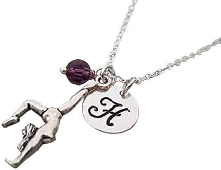 Personalized Gymnast Necklace – Sterling Silver Initial & Birthstone