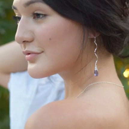 Iolite Quartz Spiral Earrings - Sterling Silver Dangle Earrings