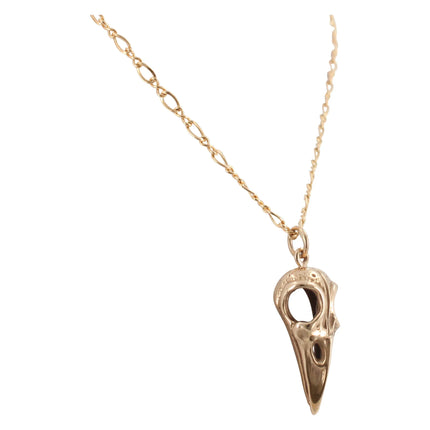 Bronze Bird Skull Necklace – Gold Filled Chain Talisman Pendant