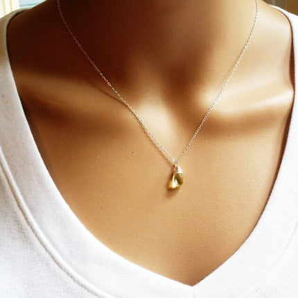 Yellow Citrine Necklace - November Birthstone - Dainty Drop Necklace - Sterling Silver Necklac