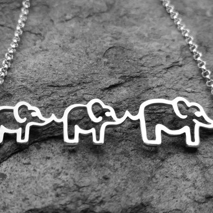 Mama and Two Baby Elephant Necklace – Sterling Silver Motherhood Pendant on 18" Chain
