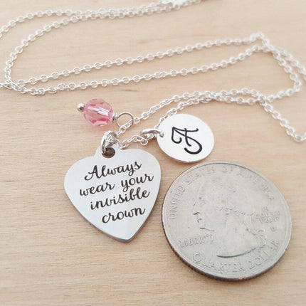 Always Wear Your Invisible Crown Necklace – Personalized Birthstone & Initial