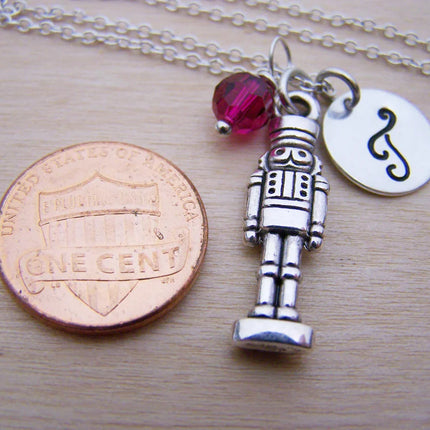 Nutcracker Necklace – Sterling Silver with Birthstone & Initial Charm
