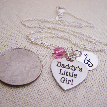 Daddy’s Little Girl Necklace – Sterling Silver with Birthstone & Initial Charm