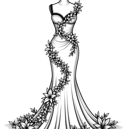 Floral Wedding Dress Coloring Book – 40 Page Printable PDF