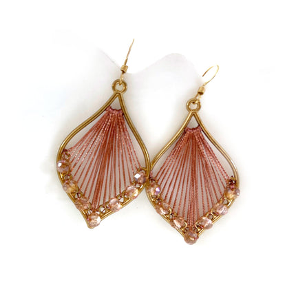 Pink Woven Thread and Crystal Beaded Earrings