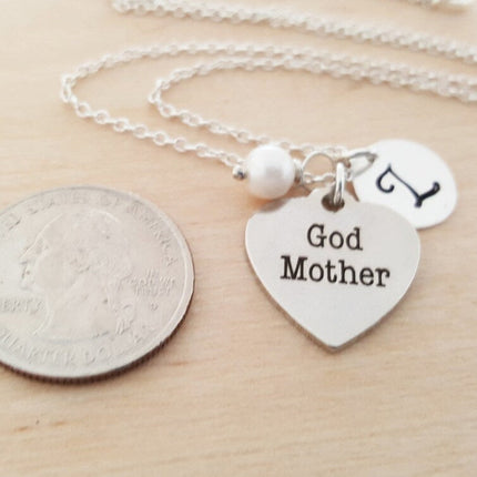 Godmother Necklace – Sterling Silver with Birthstone & Initial Charm
