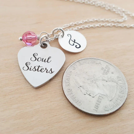Soul Sisters Necklace – Sterling Silver with Birthstone & Initial Charm