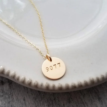 Police Wife Necklace – Hand Stamped Badge Number on 1/2" Disc, Gold or Silver, 18" Chain
