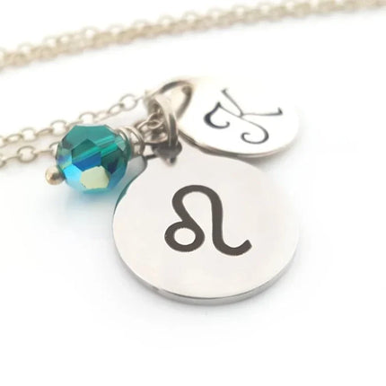 Personalized Leo Zodiac Necklace – Sterling Silver Chain with Birthstone & Initial