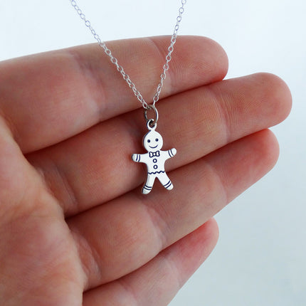 Gingerbread Man Necklace – Sterling Silver Holiday Charm on 18" Chain