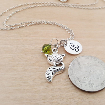 Fox Necklace – Sterling Silver with Birthstone & Initial Charm