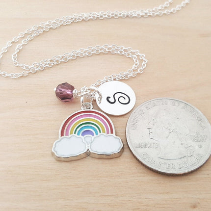 Rainbow Necklace – Sterling Silver with Birthstone & Initial Charm