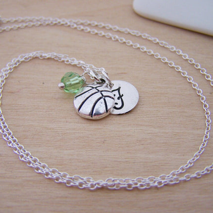 Basketball Necklace – Sterling Silver with Birthstone & Initial Charm