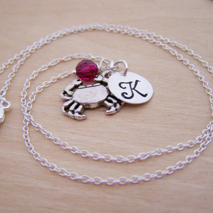 Personalized Cancer Zodiac Necklace – Sterling Silver Chain with Birthstone & Initial