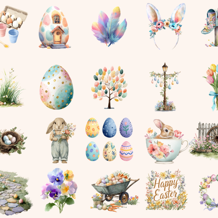 Enchanted Easter Watercolor Clip Art Bundle – 97 Pastel Spring PNG Graphics – Commercial Use Included