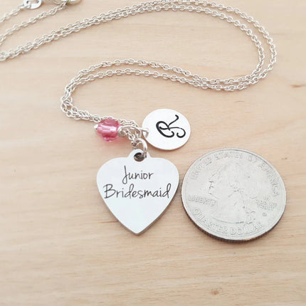 Junior Bridesmaid Necklace – Sterling Silver with Birthstone & Initial – Flower Girl Gift