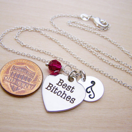 Best Bitches Necklace – Sterling Silver with Birthstone & Initial Charm