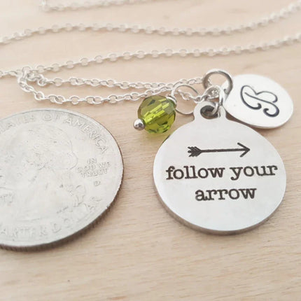 Follow Your Arrow Necklace – Sterling Silver with Birthstone & Initial Charm